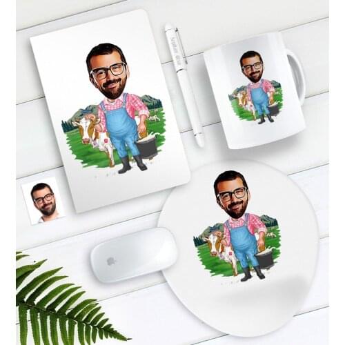 Personalized Mr Farmer Caricature Of Notebook Pen Mug Mouse Pad Set Surprise Souvenirs Decoration Valentines Day office