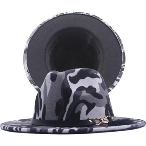 Fashion Camouflage Print Felt Fedoras Hat Wide Brim Casual Top Jazz Cap Men And Women Outdoor Western Cowboy Hat