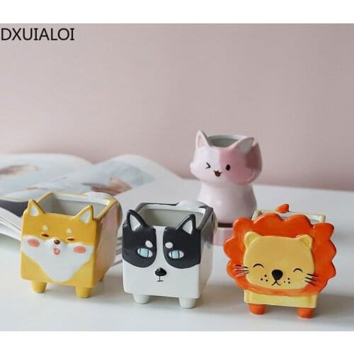 Nordic creative cute animal ceramic flower pot fairy garden succulent flower pot flower pot gardening decoration home decor