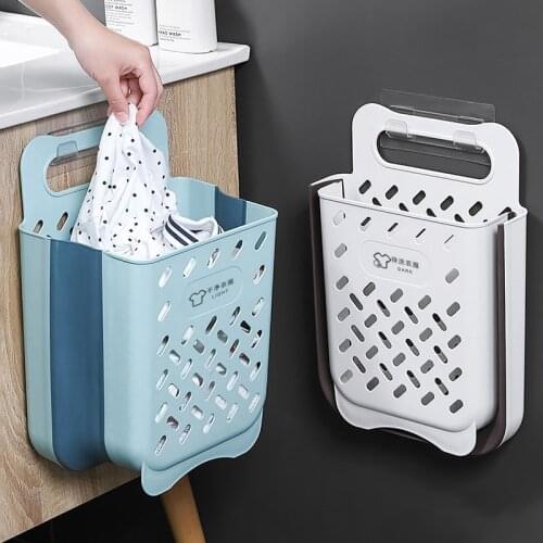 Large Portable Bathroom Folding Dirty Clothes Storage Basket Household Wall Hanging Punch-Free Laundry Basket Put Clothes Bucket