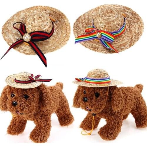 New Fashionable Pet Dog Cat Hat Sun Straw Hairpin Cap for Puppy Small Dogs Cats Cute Caps Pet Products Straw Hat Accessories