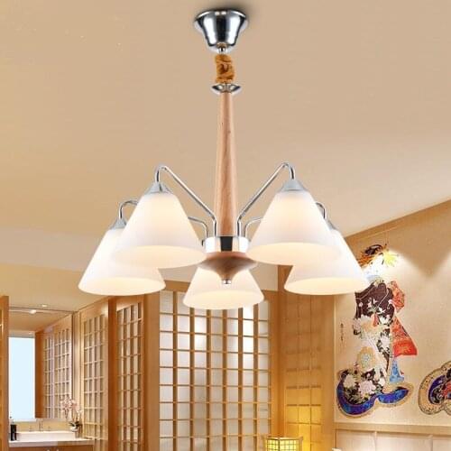 Modern minimalist creative original wooden dining room glass iron wood Nordic personality pendant lamp LO877