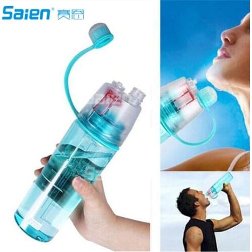 Sports Bottles Plastic Outdoor Sports Spray BPA-Free Water Bottle with Straw -600ML-Blue)