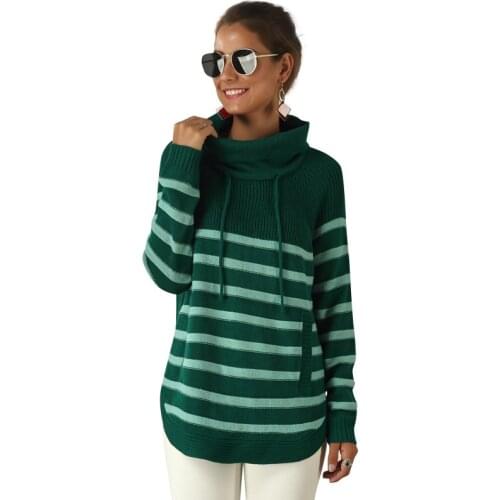 Plus Size XXL Turtleneck Striped Sweater 2019 Autumn and Winter Womens Long-sleeve Loose Knitted Pullovers Christmas Sweater
