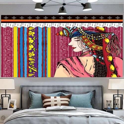 Tibetan Girl Tapestry Wall Hanging Bedroom Decor Aesthetic Tapestries Boho Deko
