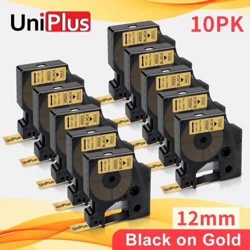 UniPlus 12mm Label Tape D1 Compatible Dymo Label Printer 45023 Black on Gold Home Office Ribbon Tape for Dymo Label Maker LW420P