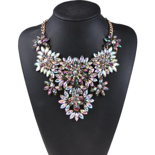 Vintage Jewelry Maxi Crystal Necklace New Design Fashion Multicolor Rhinestone Flower Statement Necklaces & Pendants For Women