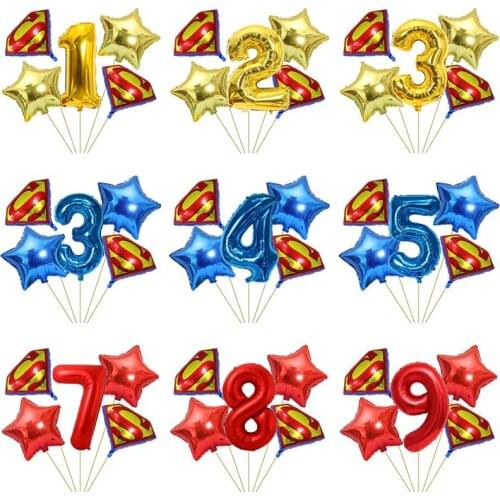 5 pcs Superman logo aluminum balloon Baby shower number balloon boy Children happy birthday party decoration child Toy balloon