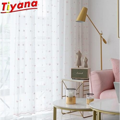 Japanese Korean Style Small Flowers Embroidery BeadsTulle Curtain for Living Room Pearls Embroidery Yarn for Bedroom Balcony* VT