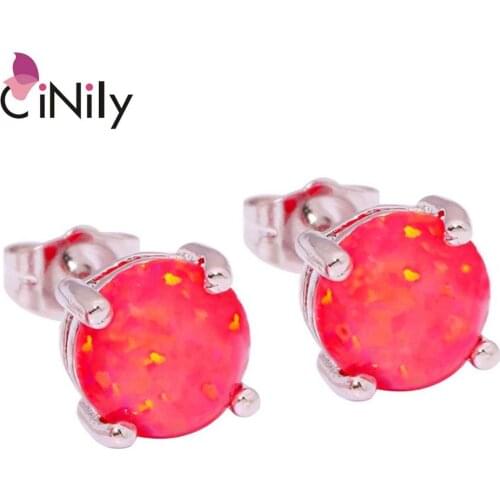 CiNily Created Red Fire Opal 8mm Silver Plated Earrings Wholesale Hot Sell for Women Jewelry Stud Earrings 8mm OH1885