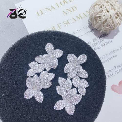 Be 8 Brand 2018 New Summer Elegant AAA Cubic Zirconia Statement Earring Flower Shape Drop Earrings for Women Fashion JewelryE634