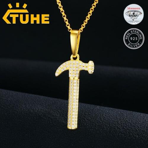 Fashion Hammer Top Quality 100% 925 Sterling Silver Moissanite Pendant Necklace For Women Hip Hop Jewelry Fine Drop Shipping