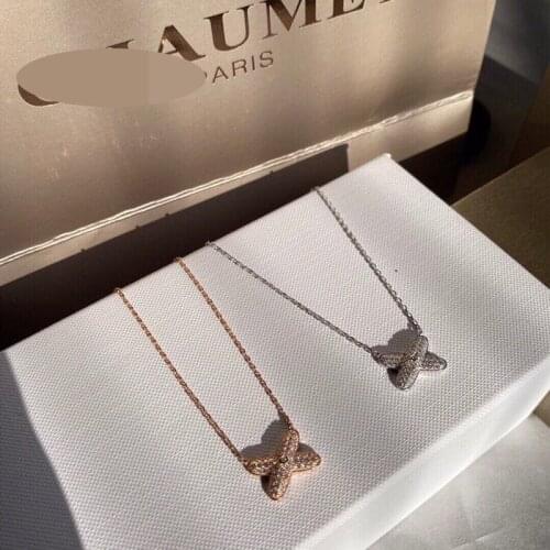 18k Gold Necklace French Cross Shape Diamond Pendants 925 Sterling Silver Necklace for Women Fashion Shiny Luxury Jewelry Gift