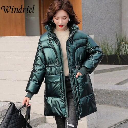 Winter Women Jackets Long Loose Padded Clothing Stand Collar Warm Parkas W8012 Big Pockets Oversize Ladies Coat Outwear Windriel