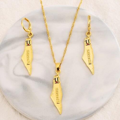Gold Palestine map Jewelry Sets Earring Necklace chain Jewelry Sets for Women girls souvenir wedding bridal gift