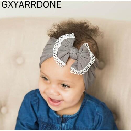 1pcs 2019 Lovely Baby Lace Nylon Headband Soft Elastic Wide Hair Bands Girls Hair Bows Headwrap Newborn Turban Hair Accessories