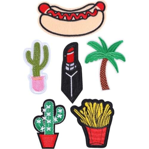 100pcs/lot Embroidery Patch Lip Stick Coconut Cactus Clothing Decoration Backpack Sewing Accessory Iron Heat Transfer Applique