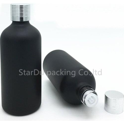 12pcs 100ML Black Frosted Glass Bottle Vials Essential Oil Bottle with silvery screw cap Perfume bottles