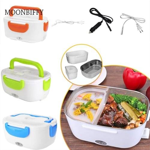 2 In 1 Car& Home Electric Heated Lunch Box Portable 12V 110V 220V Bento Boxes Food Heater Rice Container US Plug/EU Plug