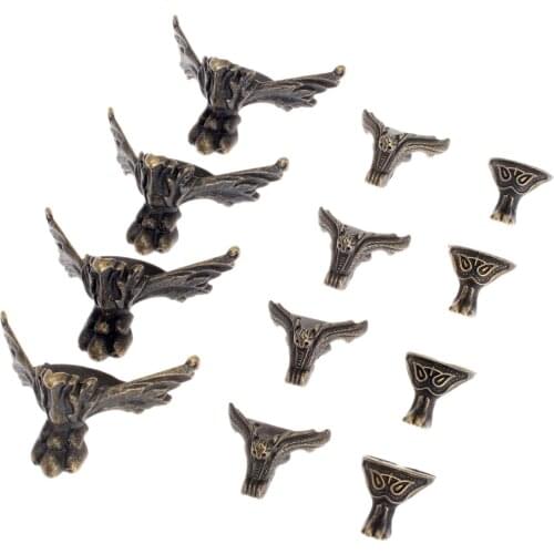 4Pcs Antique Bronze Corners Owl Bat shape Brackets Wood Box Feet Brass protector Jewelry Gift Box Leg Decorative Metal 3sizes