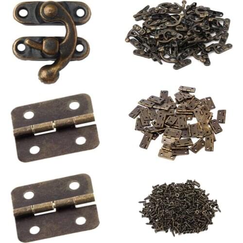 80Pcs Small Box Hinges, 40 Sets Antique Right Latch Hook Hasp Wood Jewelry Box Hasp Catch Decoration Bronze Tone