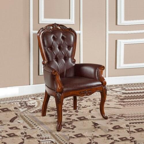 American country sofa chair solid wood armrest book chair leather negotiation chair single leisure chair