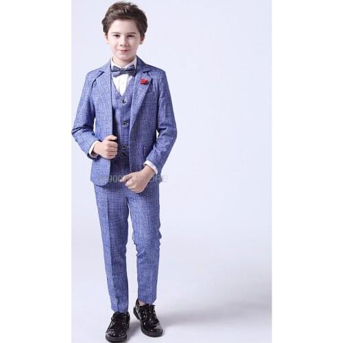 Flower Boys Noble Jacket Vest Pants Bowtie 4Pcs Dress Kids Luxurious Wedding Suit Children Piano Show Performance Party Costume