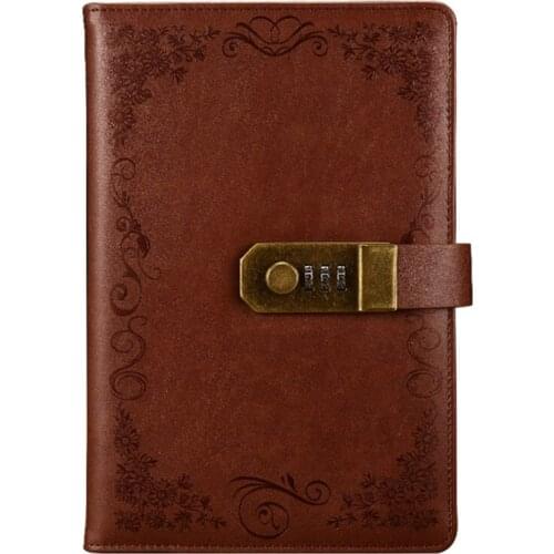 PPYY-Diary with Lock Notebook A5 Vintage Lockable Paper PU Leather Note Book Traveler Journal Weekly Planner School Stationery G
