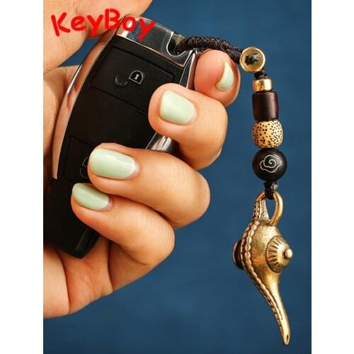 Aladdin Magic Oil Lamp Car Key Chain Hanging Jewelry Pure Brass Flagon Lanyard Pendant for Keychain Lucky Women Bag Rope Charms