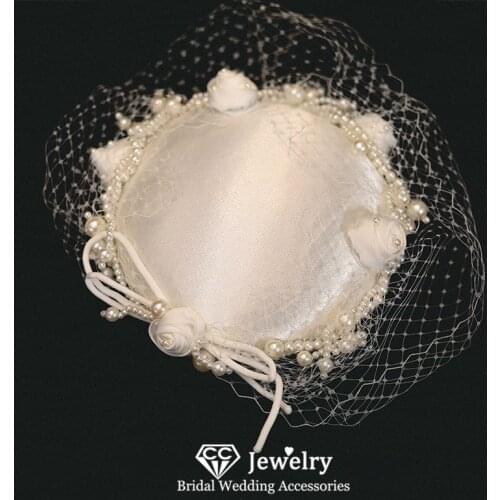 CC Wedding Hat Women Accessories Bridal Hairwear Engagement Hair Ornaments Satin Cap Veil Hats Pageant Decoration Topper AN220
