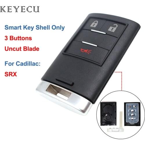 Keyecu 3 Buttons Remote Car Key Shell Case Cover for Cadillac SRX 2010 2011 2012 2013 2014 2015 2016 with Uncut Key Blade