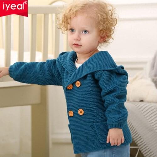 IYEAL Childrens Sweaters Hooded Girls Boys Knitted Sweater Autumn Winter Toddler Infant Casual Kids Knitwear Baby Clothes
