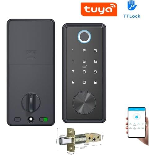 TTLock Or Tuya APP Smart Remote Control Fingerprint Biometrics Password Card Code US Deadbolt Automatic Latch Lock