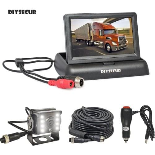 DIYSECUR 4.3" Reverse Rear View Car Monitor Waterproof CCD LED Night Vision Backup Camera for Bus Truck Camera free Car Charger