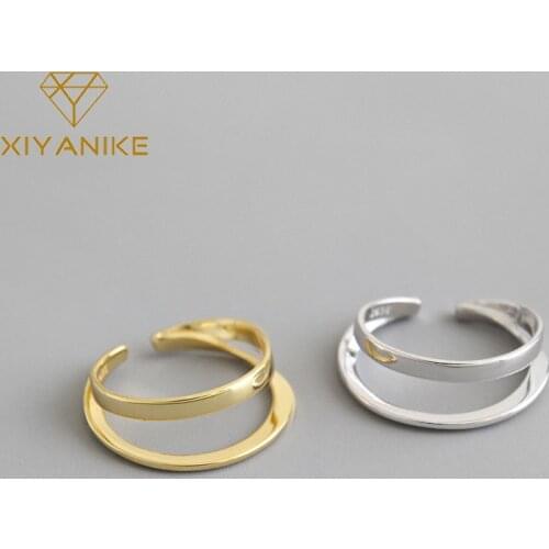 XIYANIKE 925 Sterling Silver Double-layer Line Smooth Ring Female Golden Fashion Simple Open Jewelry Accessories Prevent Allergy