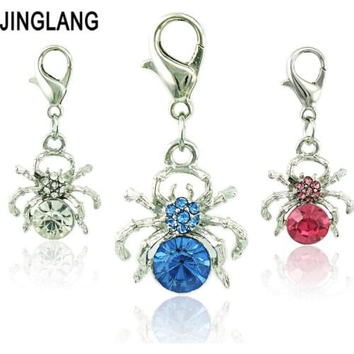 JINGLANG Fashion Lobster Clasp Charm Rhinestone Spiders Animals Pendants DIY Charms For Jewelry Making Accessories Wholesale