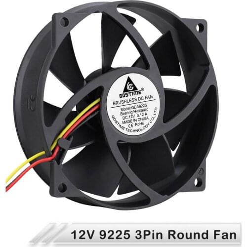 1pcs Gdstime Round Fan 9225 92mm 92x25mm 9.2cm DC 12V 3Pin Brushless CPU Computer Case Cooing cooler Radiator Axial Fan