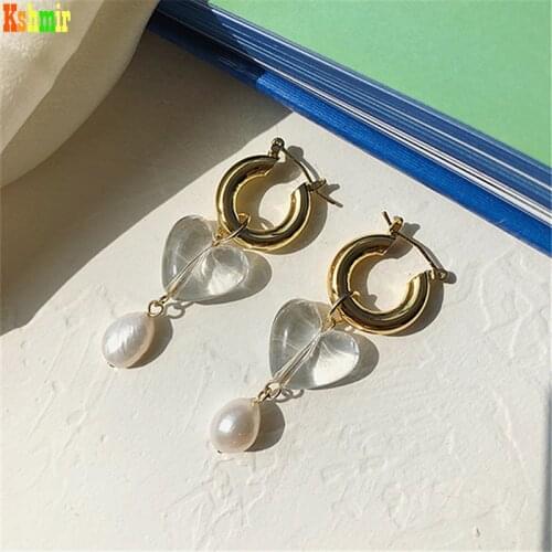 Kshmir2021 Transparent heart-shaped earrings round pearl earrings women stud earrings girl fashion jewelry gifts