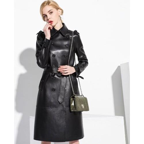 Leather Genuine Fashion Jacket Women Natural Sheepskin Coats With Belt Autumn Winter Long Trench Coat Female 2020 1831