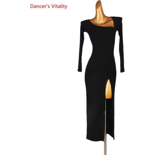 Latin Dance Female Adult Child Fashion Long Sleeve Dress Exercise Clothes High-End Custom Split Skirt Performance Clothing