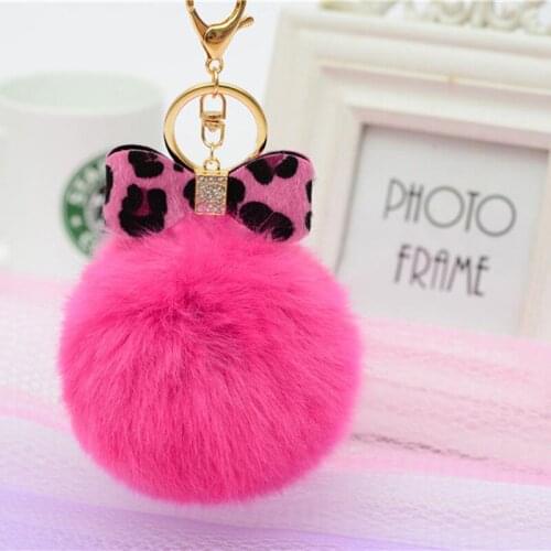 Fashion Bowknot Keychain 10cm Fur Pom Pom Key Chain Faux Rabbit Hair Bulb Bag Car Ornaments Fur Ball Pendant Best Gifts EH663