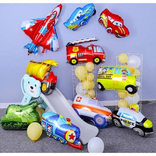 Cartoon Car Balloons Ambulance School Bus Tank Foil Balloon Globos Kids Gifts Birthday Party Decorations Kids Car Toys Ballons