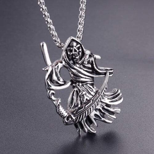 Grim Reaper Death Skull Men Necklaces Pendants Chain Punk for Boyfriend Male Stainless Steel Jewelry Creativity Gift Wholesale