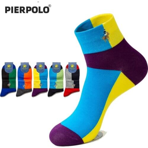 High Quality PIER POLO Brand Summer Socks Men Fashion Casual Short Cotton Socks Man Embroidery Funny Ankle Socks 5 Pairs/Lot
