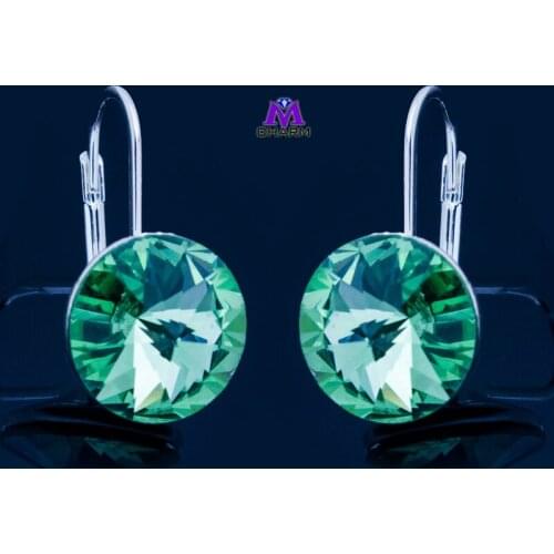 2015 New Arrival!real Gold Plated Jewelry,round Olive-green Austrian Crystals Drop Earrings For Women,Wholesales,Top Quality