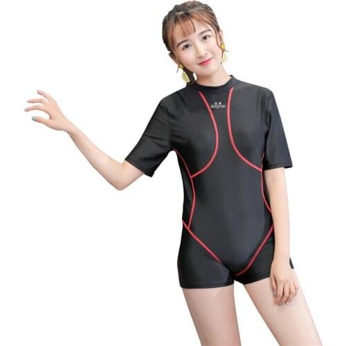New One Piece Swimsuit Swimwear Women Three Quarter Short Sexy Swim Sport Professional Bathing Suits