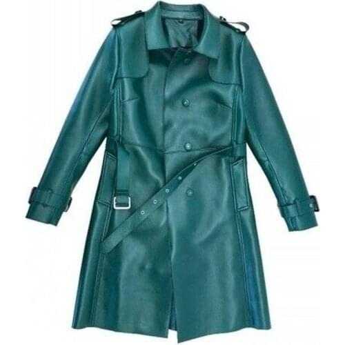 Autumn Winter Womens Sheepskin Leather Jacket Fashion Long Coat Street Double Breasted 2020 New Slim Overcoat Oversize Outwear