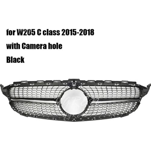 Fit for Mercedes Benz C-Class W205 15-2018 Front Grille Diamond Silver With Camera Hole