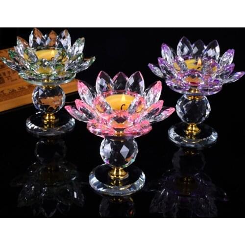 Lotus Glass Candle Stick Holder Buddha High Flower Rack Morocco Decoration Home Portavela Centro Mesa Crystal Candelabra 50KO218