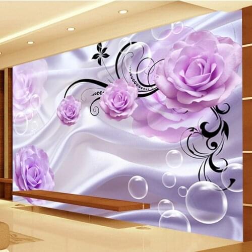Custom Photo Wallpaper Modern Purple Flowers Silk Mural Living Room TV Sofa Bedroom Home Decor Frescoes Papel De Parede Sala 3 D